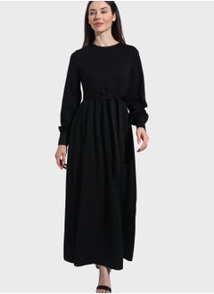 Buy Belted Long Sleeve Dress in UAE