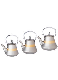 Buy Stainless Steel Tea Pot Set 3 Pieces Of Different Sizes Hanging Handle in Saudi Arabia