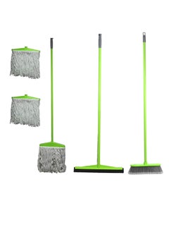 Buy Clean and Care Cleaning Set Broom Wiper Squeegee Cotton Mop with Iron Stick and Two Refill for Home Kitchen Bathroom Cleaning Durable and Strong Assorted Color in UAE