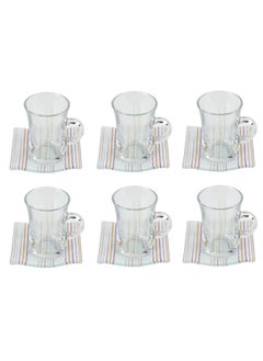 Buy 12-Piece Turkey Glass Tea Set with Handle Clear in Saudi Arabia