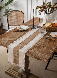 Buy Natural Burlap Table Runner, Modern Farmhouse Decor Rustic Woven Cotton Crochet Lace in Saudi Arabia