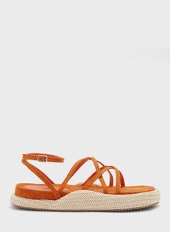 Buy Strappy Faux Suede Flat Sandals in UAE