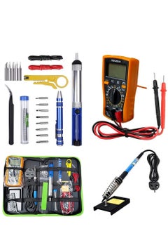 Buy Soldering Iron Kit 60W Adjustable Temperature Welding Tool, Digital Multimeter, 2pcs Soldering Iron Tips, Desoldering Pump, Wire Stripper Cutter, Tweezers, Iron Stand, 2pcs Electronic Wire in Saudi Arabia