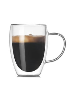 Buy 2Pc Double Wall Coffee Mug Glass Cups Set with Handle for Cold and Hot Transparent in UAE