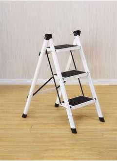 Buy Portable folding 3-step ladder with extra-wide, heavy-duty steel anti-slip pedal in Saudi Arabia