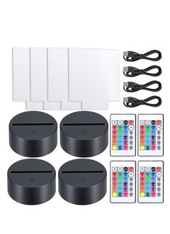 اشتري 3D Night LED Light Lamp Base with 4 Pieces Clear Acrylic Sheets 4 Pieces Remote Controls and 4 Pieces Charging Cables Adjustable 16 Colors 4 Modes for Child Room Bar 4 Set (Square Style) في الامارات