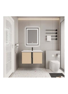 Buy Beige Aluminum Sink With Ceramic Basin And Led Mirror, 80 Cm in Saudi Arabia