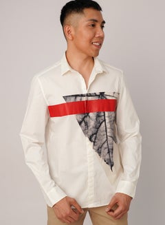 Buy Men’s Hidden Button Down Printed Long Sleeves Shirt in Bright White in UAE