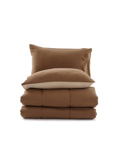 Buy Down Alternative 2-Piece Reversible Comforter Set 150X220Cm - Beige And Brown in UAE