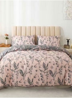 Buy Duvet Cover Bedding Set, Reversiable Gray  and Blush Color Leaves Bedding Set Various Sizes in UAE