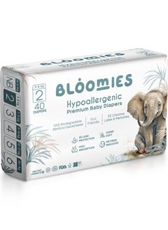 Buy Bloomies Premium Baby Diapers with wetness indicator | Eco-friendly and Hypoallergenic Nappies Made with 100% Bamboo | Nappies Size 2 for babies 3-8kg x 40pcs in Saudi Arabia