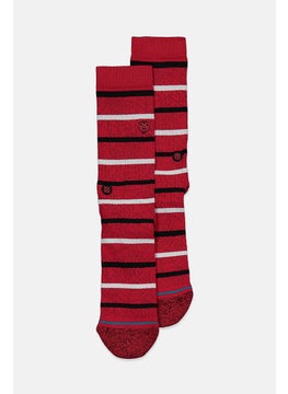 Buy Men 1 Pair Cobweb Graphic Socks, Red in Saudi Arabia