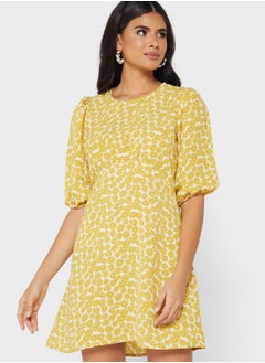 Buy Puff Sleeve Printed Dress in Saudi Arabia