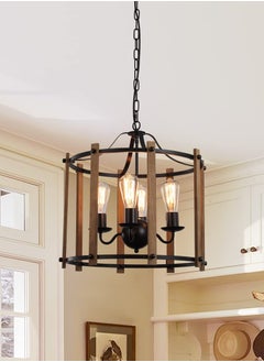 Buy Rustic Farmhouse Chandelier, 4-Light Chandeliers Light Fixture with Adjustable Hanging Chain, Vintage Pendant Lighting for Balcony Kitchen Island Living Room Foyer Dining Room in UAE