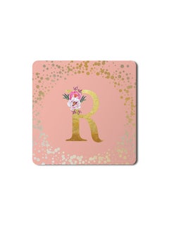 اشتري Designer Leather Coasters Mat for Beverage Drinks- Custom Monogram Initial Letter Floral Pattern Alphabet - R (Rose Pink) في الامارات