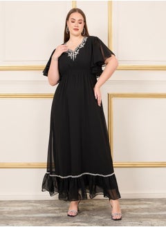 Buy Plus Embellished Smocked Waist A-Line Maxi  Dress in Saudi Arabia