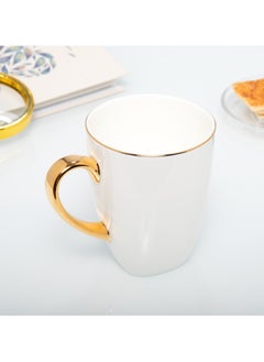 Buy RedLeaf 14oz Exquisite Ceramic Coffee Mug, Luxurious British Design, Handmade Gold Rim, Gold Handle, Fine White Ceramic, Tea Cup , Milk Cup in UAE