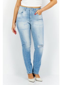 Buy Women Skinny Fit Ripped Stretchable Denim Jeans, Blue in UAE