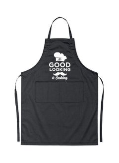 Buy Mr. Good Looking Is Cooking Printed Apron Black 98x69.5cm in Saudi Arabia