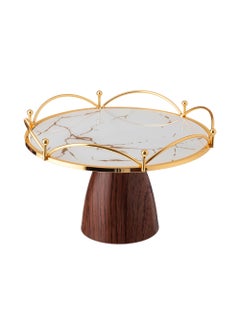 Buy Glass Serving Plate With Golden Decor, Wooden Base, Width 26 Cm * Height 17 Cm in Saudi Arabia