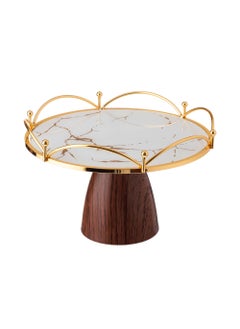 Buy Glass Serving Plate With Golden Decor, Wooden Base, Width 26 Cm * Height 17 Cm in Saudi Arabia