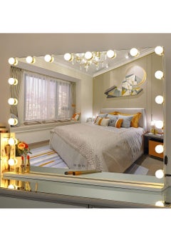 Buy Vanity Mirror with Lights Large Wall-Mounted or Tabletop Makeup Mirror with 18 LED Bulbs, USB Outlet, Smart Touch Control Vanity Mirror, White, W31.5 x H23.6 inch in UAE