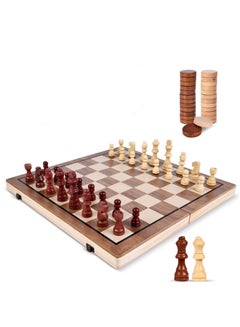 Buy Wooden Chess & Checkers Set, Magnetic Chess with Folding Chess Board and Storage Bag, Portable Chess Board Game Set for Adults and Children in Saudi Arabia