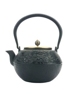 Buy Durable Coated with Enamel Interior Cast Iron Teapot Flower  with Stainless Steel Infuser for Brewing Loose Tea Leaf (Black & Gold)  1.2 Liters in UAE