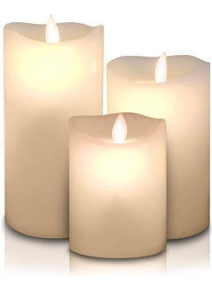 Buy COOLBABY Candles - Realistic LED Dancing Flame Light - Indoor and Outdoor Moving Wick - 3 Pillar Unscented Ivory Flicker Candle Set in UAE