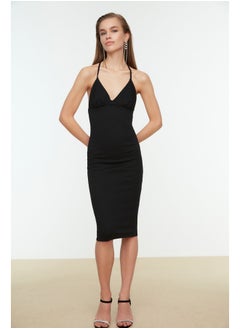 Buy Black Body-Fitting Lined Knitted Evening Dress TPRAW22EL1040 in Egypt