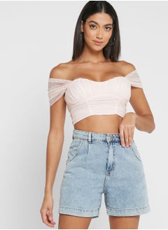 Buy Off Shoulder Cropped Pleated Top in Saudi Arabia