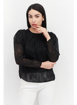 اشتري Women Round Neck Puffed Sleeves Metallic Blouse, Black في الامارات