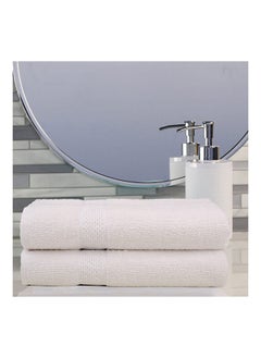 اشتري Sterling Solid 2-Piece Bath Towel Set 100% Cotton Highly Absorbent And Quick Dry Luxury Bath Towels For Bathroom L 70x140cm White في الامارات