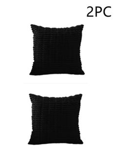 Buy 2-Piece Home Decorative Pillow Covers Striped Corduroy Throw Pillow Cover Black 45x45 Centimeter in UAE