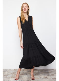 Buy Black V Neck Sleeveless A-Line Maxi Knitted Dress TWOSS22EL1588 in Egypt