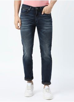 Buy Mid Rise Faded Jeans with Button Closure in Saudi Arabia