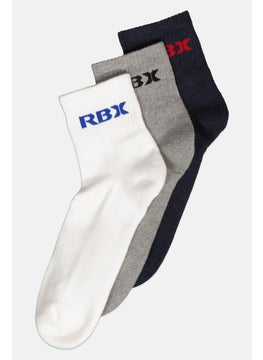 Buy Men 3 Pairs Brand Logo Ankle Sports Socks, Navy/White/Grey in UAE