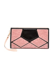 اشتري Large Capacity Black Pink Contrast Ladies Clutch Handbag for Women Zipper Money Card Holder Bag with Strap في السعودية