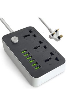 اشتري 9 in 1 Universal Extension Cord with 3 Power Socket and 6 USB Slots, 3 Way Power Strip with USB type Charging slot, for home & office use Extension Lead 2m في السعودية