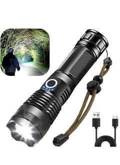 Buy Rechargeable LED Flashlights, Super Bright Zoomable Flashlight with 5 Modes, Adjustable High Lumens IP53 Waterproof Torch Light, Handheld Light with 26650 Battery Camping Outdoor Emergency in Saudi Arabia