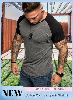 Buy Men's Casual T Shirt Fashion Color Blocking Short Sleeve Sports Training Short Sleeve Top Classic Round Neck T Shirt in UAE