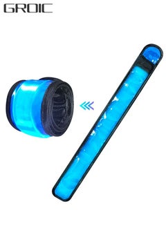 Buy 2 Pieces Adjustable LED Armband Slap Bracelets Safety Flashing Glow in The Dark Night  For Joggers, Cyclists, Runners, Campers Outdoor Sports For Men Women-Blue in UAE