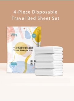 Buy 4 Piece Disposable SMS Non-Woven Couple Travel Bed Sheet Set Suitable for Business Travel and Spa Hotel，Portable Hygienic Smooth Soft Breathable Lightweight ，Independent Packaging：12*7*1 In in Saudi Arabia