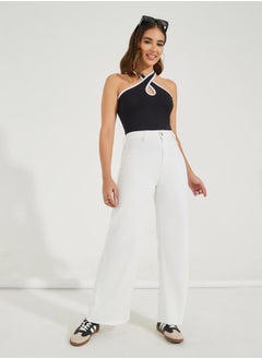 Buy Raw Edge Detail Wide Leg Jeans in Saudi Arabia