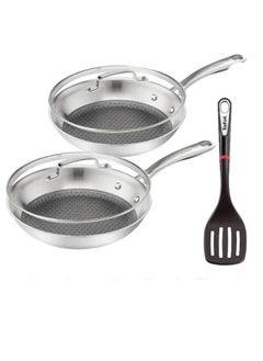 اشتري Tefal Eternal Mesh Frying Pan & Glass Lids 24cm 28cm with Slotted Turner Spatula Scratch Resistant Mesh Coating PFOA free Suitable for All Types of Cookers Including Induction Hobs Stainless Steel في الامارات