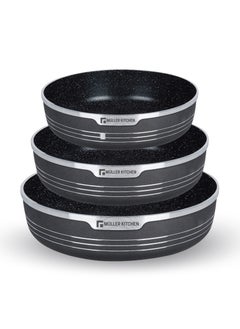 Buy Die-Cast Aluminum German Nonstick Marble Granite Coating Cooking Tray Set - 3 Pieces (28cm, 32cm, 36cm) in UAE