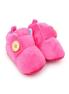 Buy Superminis Baby Girls And Baby Boys Dual Color Velvet Soft Base Booties/Shoes With Wooden Button (6-12 Months, Pink+Sky Blue) in UAE