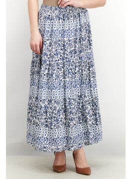 اشتري Women Floral Print  Pull On Maxi Skirt, Blue and White Combo في السعودية