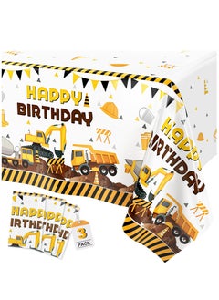 اشتري 3Pcs Construction Birthday Party Supplies Tablecloth, Construction Theme Rectangular Truck Plastic Table Cover for Kids Boys, Large Size 54 x 108 Inch في السعودية