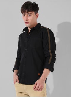 اشتري Solid Slim Fit Shirt with Taping Sleeve Detail في السعودية